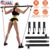 Pilates Bar Kit w/ 4 Resistance Bands Toning Bar Yoga Pilates Stick Fitness Bar 3-Section Portable Home Workout Equipment w/ Foot Loop For Total Body