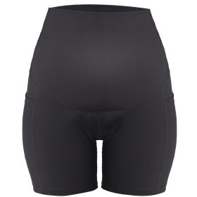 Women Maternity Shorts Seamless Pregnancy Underwear Shapewear Fitness Yoga Running Shorts High Waist Over The Belly Pants with Two Side Pockets (Option: BLK_2XL)