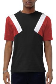 COLOR BLOCK SHORT SLEEVE TSHIRT (Color: BLACK WHITE RED, size: L)