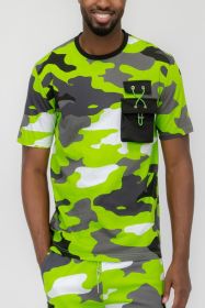 Weiv Full Camo Short Sleeve TShirt (Color: LIME, size: 2XL)