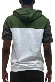 Camo and Solid Design Block Hooded Shirt (Color: OLIVE, size: L)