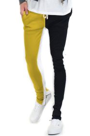 TWO TONE COLOR BLOCK TRACK PANT JOGGER (Color: YELLOW BLACK, size: XL)