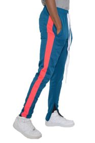 SLIM FIT SINGLE STRIPE TRACK PANT (Color: BLUE ORANGE, size: L)