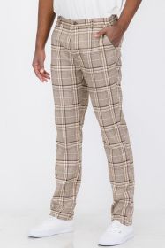 Weiv Mens Plaid Trouser Pants (Color: BROWN, size: 34)