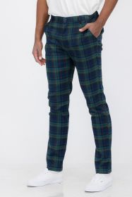 Weiv Mens Plaid Trouser Pants (Color: Blue, size: 40)