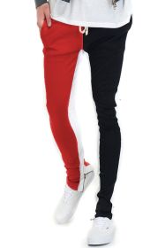 TWO TONE COLOR BLOCK TRACK PANT JOGGER (Color: RED/BLACK, size: L)