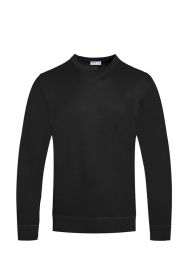 SOLID COLOR ROUND NECK SWEATER (Color: Black, size: S)