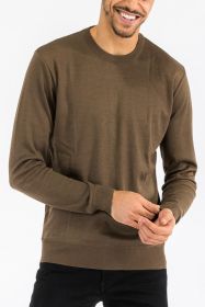 SOLID COLOR ROUND NECK SWEATER (Color: Camel, size: XL)