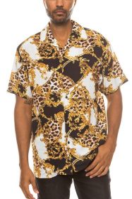 Leopard Cheetah Button Down Shirt (Color: Black, size: 3XL)