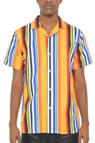 MENS STRIPED BUTTON DOWN SHIRT PRINT (Color: black yellow, size: M)