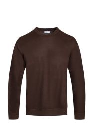 SOLID COLOR ROUND NECK SWEATER (Color: BROWN, size: S)