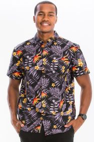 Weiv Mens Print Hawaiian Button Down Shirt (Color: Black, size: S)