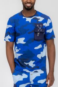 Weiv Full Camo Short Sleeve TShirt (Color: Blue, size: 3XL)