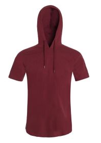Lightweight Short Sleeves Hoodie (Color: BURGUNDY, size: M)