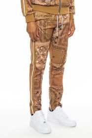 Weiv Paisley Bandana Print Track Pants (Color: Khaki, size: S)