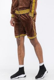 Status Print Velour Shorts Suede Shorts (Color: BROWN GOLD, size: XL)