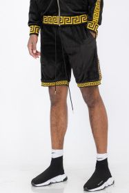 Status Print Velour Shorts Suede Shorts (Color: BLACK GOLD, size: 3XL)