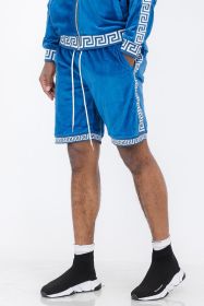 Status Print Velour Shorts Suede Shorts (Color: BLUE WHITE, size: 3XL)