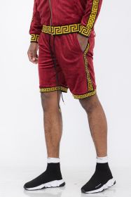 Status Print Velour Shorts Suede Shorts (Color: BURGUNDY GOLD, size: XL)
