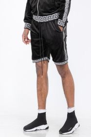 Status Print Velour Shorts Suede Shorts (Color: BLACK SILVER, size: L)