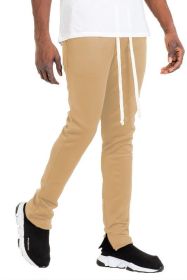 SOLID COLOR PLAIN BASIC TRACK PANTS (Color: Khaki, size: L)