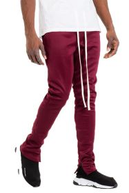 SOLID COLOR PLAIN BASIC TRACK PANTS (Color: BURGUNDY, size: M)