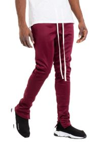 SOLID COLOR PLAIN BASIC TRACK PANTS (Color: BURGUNDY, size: XL)