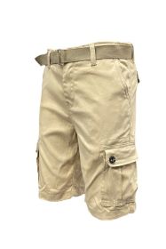 Weiv Mens Belted Cargo Shorts with Belt (Color: Khaki, size: 34)