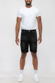 Distressed Stretch Denim Shorts (Color: Black, size: 40)
