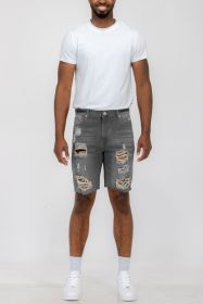 Distressed Stretch Denim Shorts (Color: Grey, size: 36)
