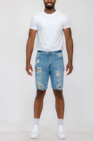 Distressed Stretch Denim Shorts (Color: Light Blue, size: 32)