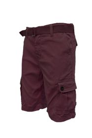 Weiv Mens Belted Cargo Shorts with Belt (Color: BURGUNDY, size: 36)