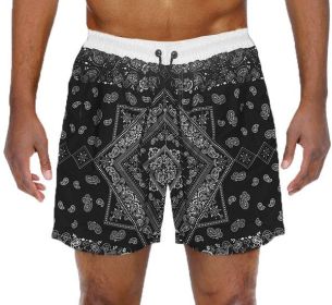 Paisley Bandana Print Swimming Shorts (Color: Black, size: XL)