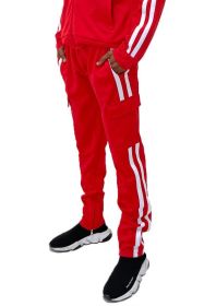 Two Stripe Cargo Pouch Track Pants (Color: RED WHITE, size: S)