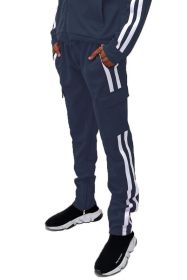 Two Stripe Cargo Pouch Track Pants (Color: NAVY WHITE, size: M)