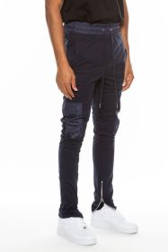 Heathered Cotton Blend Joggers (Color: NAVY, size: M)