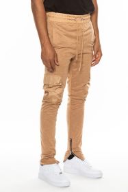 Heathered Cotton Blend Joggers (Color: Khaki, size: M)