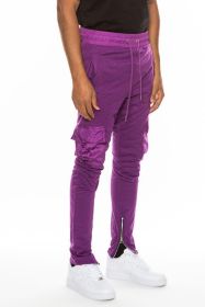 Heathered Cotton Blend Joggers (Color: Purple, size: XL)
