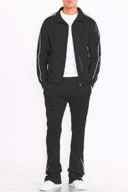 Mens Side Pipe Track Jacket (Color: Black, size: S)