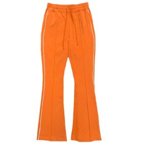 Mens Side Pipe Stacked Flare Pants (Color: Orange, size: L)
