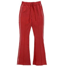 Mens Side Pipe Stacked Flare Pants (Color: Red, size: XL)