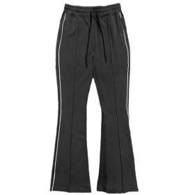 Mens Side Pipe Stacked Flare Pants (Color: Black, size: XL)