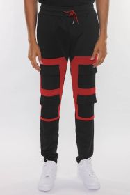 COLOR BLOCK CARGO TRACK PANT (Color: RED BLACK, size: S)