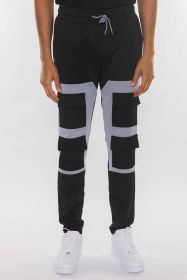COLOR BLOCK CARGO TRACK PANT (Color: BLACK GREY, size: S)
