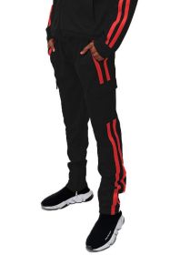 Two Stripe Cargo Pouch Track Pants (Color: black orange, size: XL)