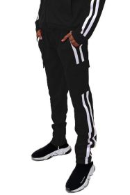 Two Stripe Cargo Pouch Track Pants (Color: BLACK RED, size: M)