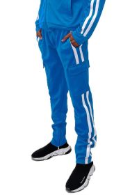 Two Stripe Cargo Pouch Track Pants (Color: AQUA WHITE, size: S)