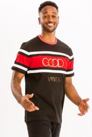 Good Vibes 3D Design Print Gold Foil (Color: Black, size: L)