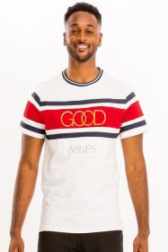 Good Vibes 3D Design Print Gold Foil (Color: White, size: XL)