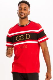Good Vibes 3D Design Print Gold Foil (Color: NAVY, size: M)